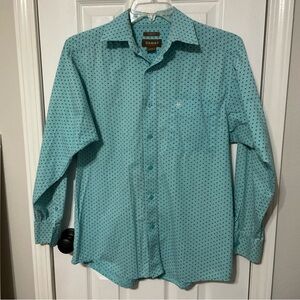 Men’s Ariat S Stretch Teal Shirt Geometric Print Long Sleeve Western Shirt Logo